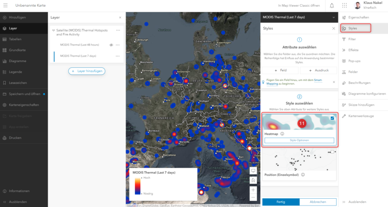 Aus den MODIS-Livedaten eine Heatmap erstellen