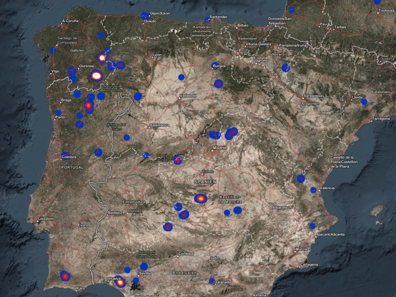 Heatmap für Teile Spaniens und Portugals