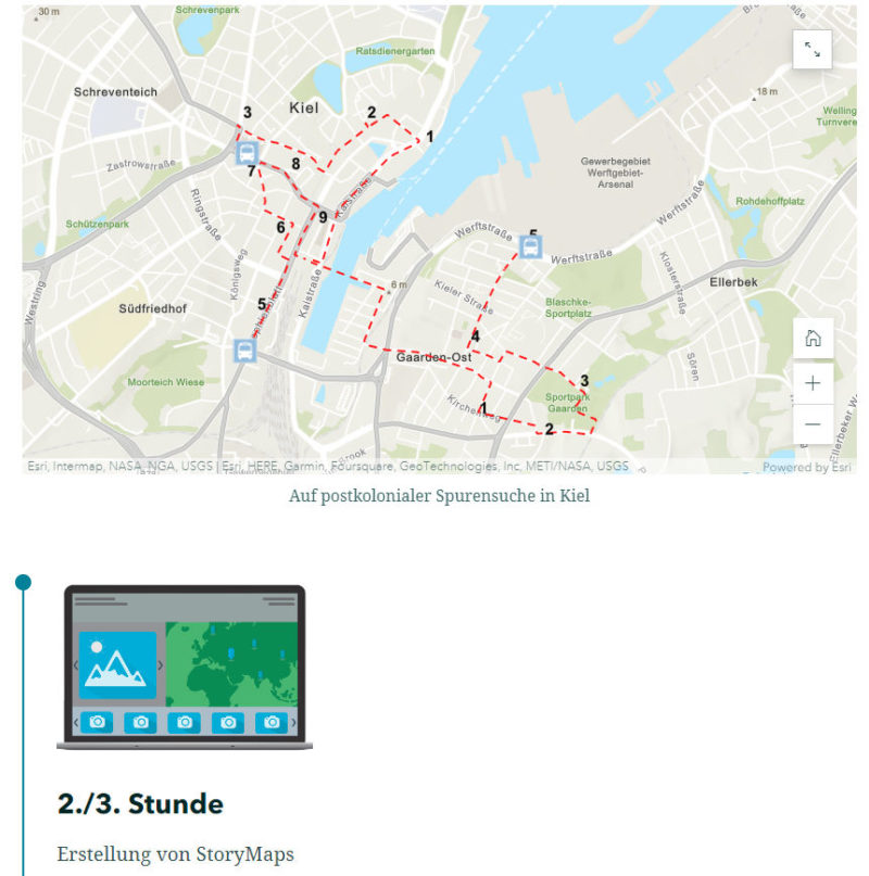 Screenshot aus der StoryMap der postkolonialen Spurensuche in Kiel aus dem Kurs transkulturelles Lernen