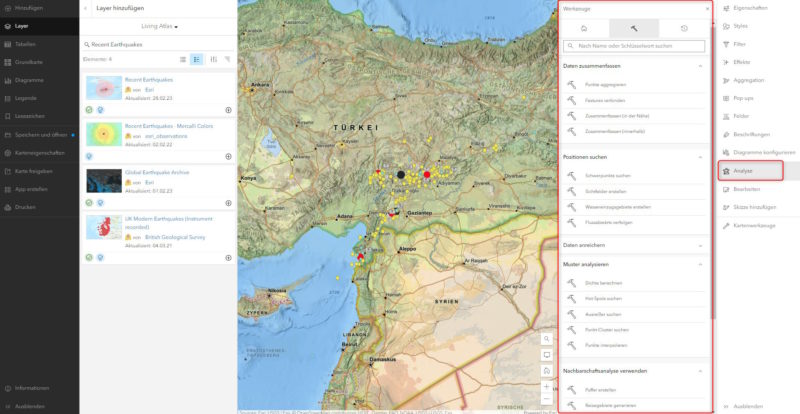 Screenshot: Neuer Map Viewer und Analysewerkzeuge